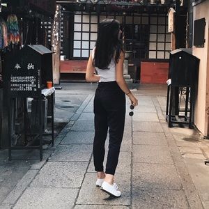 Navy Pinstripe Pants